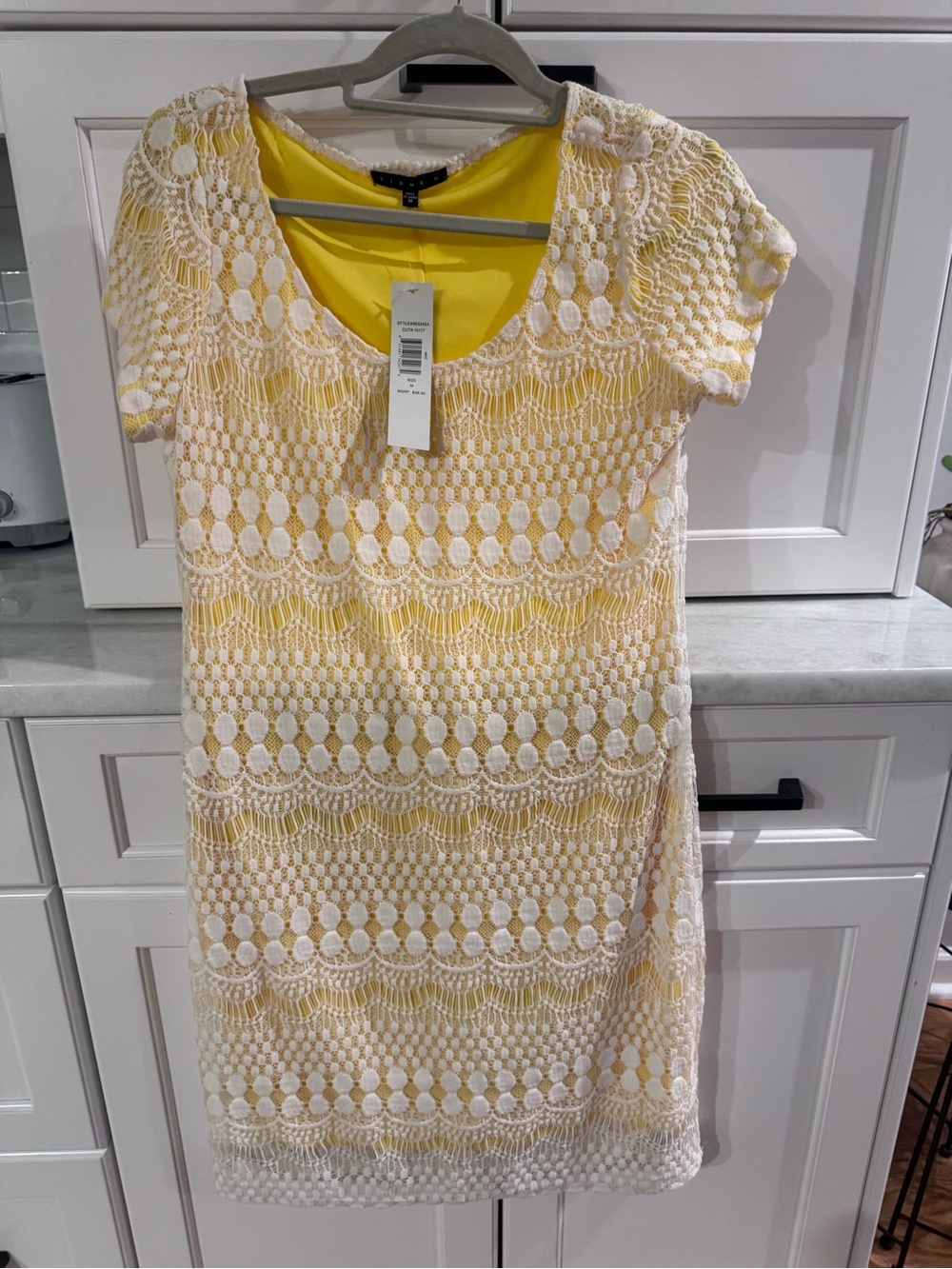 Tiana B. Yellow Dress with White Lace Overlay